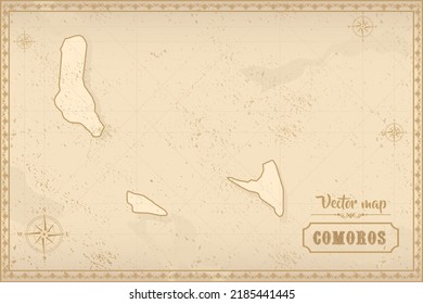 Map of Comoros in the old style, brown graphics in retro fantasy style