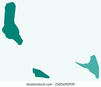 Map of Comoros with regions. Just a simple country border map with region division. Teal color palette. Blank Comoros shape with administrative division. Vector illustration.