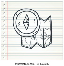 Map and compass or hand drawn gps icon
