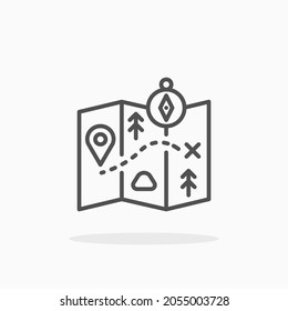 Map and Compass icon. Editable Stroke and pixel perfect. Outline style. Vector illustration.