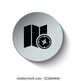 Map with compass  icon. Navigation icon. Rounded button. Vector Illustration. EPS10