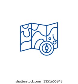 Map and compass line icon concept. Map and compass flat  vector symbol, sign, outline illustration.