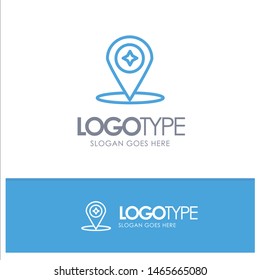 Map, Compass, Navigation, Location Blue Outline Logo Place for Tagline. Vector Icon Template background