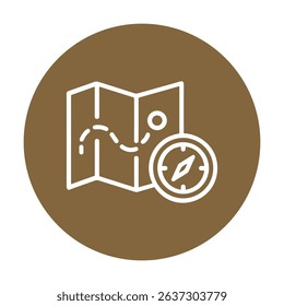Map and compass on brown circle icon illustration element