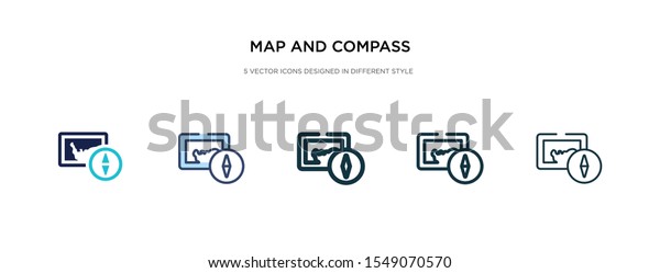 map and compass orientation tools icon in different\
style vector illustration. two colored and black map and compass\
orientation tools vector icons designed in filled, outline, line\
stroke style can