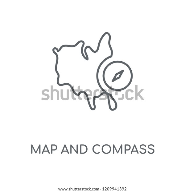 Map and compass orientation tools\
linear icon. Map and compass orientation tools concept stroke\
symbol design. Thin graphic elements vector illustration, outline\
pattern on a white background, eps\
10.