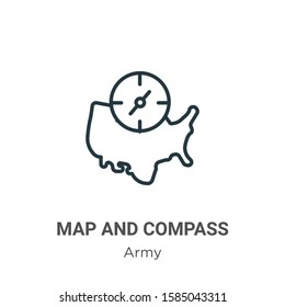 Map and compass orientation tools outline vector icon. Thin line black map and compass orientation tools icon, flat vector simple element illustration from editable army concept isolated on white 