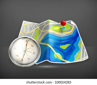 Map and compass, vector