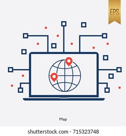 Map and Computer Sign Vector World Icon Graphic Isolated Symbol
