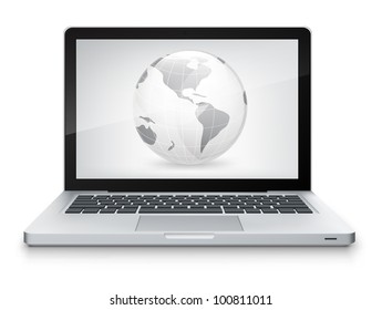 Map Concept. Laptop on Grey Gradient Background. Vector.