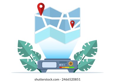 Concepto de mapa con pin de ubicación, puntero de pin de posición con el icono del logotipo del mapa de la ciudad, etiqueta del marcador, destino, ubicación deseada en siete con mapa y pin de ubicación. Ilustración vectorial plana en el fondo.