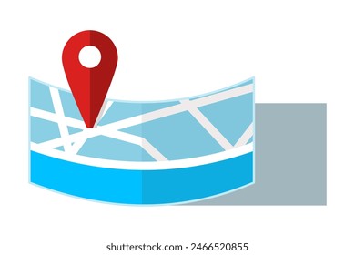 Concepto de mapa con pin de ubicación, puntero de pin de posición con el icono del logotipo del mapa de la ciudad, etiqueta del marcador, destino, ubicación deseada en siete con mapa y pin de ubicación. Ilustración vectorial plana en el fondo.