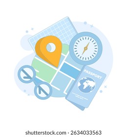 Map concept with straight pins, GPS Pointer Marker, Map navigation. Route planning, location tracking. City map with GPS pins. Perspective city view navigation. GPS and Navigation. Flat design.