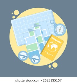 Map concept with straight pins, GPS Pointer Marker, Map navigation. Route planning, location tracking. City map with GPS pins. Perspective city view navigation. GPS and Navigation. Flat design.