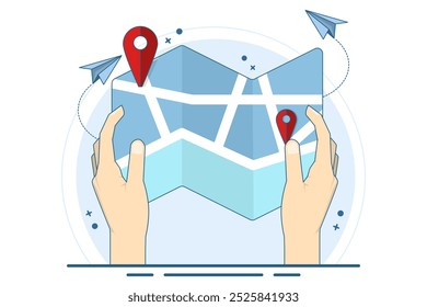 concepto de mapa. Elementos de interfaz de usuario de mapa. Posición geográfica y Dirección. PLANTILLAS de ubicación GPS, barra y tablero. Diseño web para App móviles con interfaz temática. Ilustración vectorial plana.