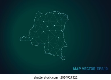 Map of congo DR - Abstract mash line and point scales on dark gradient background. Wire Frame 3D mesh polygonal network line, design sphere, dot and structure. Vector illustration eps 10.