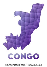Map of Congo. Low poly illustration of the country. Purple geometric design. Polygonal vector illustration.