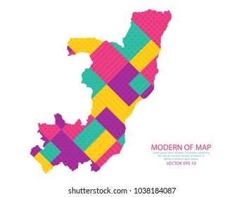 Map of Congo - Modern Geometric dots and lines background, colorful carving art - blue, yellow and purple. Vector illustration eps 10.