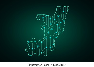 Map of Congo, network line, design sphere, dot and structure on dark background with Map Congo, Circuit board. Vector illustration. Eps 10