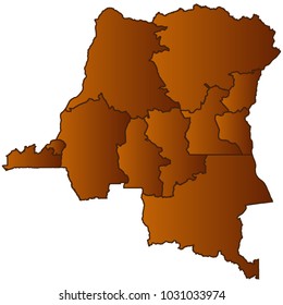 Map of CongoDR- Map of the city and each border separately. Brown Gold eps Vector Illustration 10