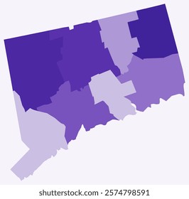 Map of Connecticut with counties. Just a simple state border map with county division. Deep purple color palette. Flat State of Connecticut shape with administrative division. Vector illustration.