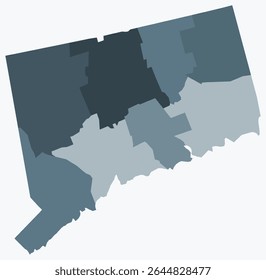 Map of Connecticut with counties. Just a simple state border map with county division. Blue grey color palette. Plain State of Connecticut shape with administrative division. Vector illustration.