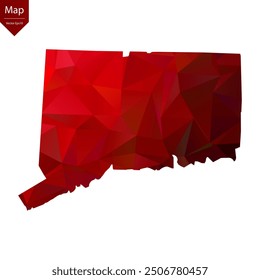 Mapa de Connecticut - Rojo Geométrico Rumpled Triangular, Diseño Poligonal. Ilustración vectorial eps 10.