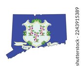 Map of the Connecticut state with its official flag isolated on white background. Vector illustration