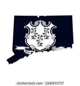 Mapa del estado de Connecticut con la bandera oficial en color blanco y negro aislado en fondo blanco. Ilustración del vector