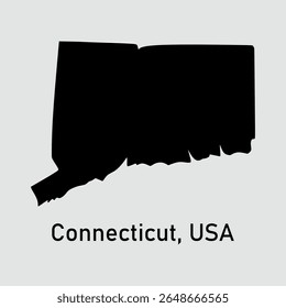 Map of Connecticut USA on gray background. Solid black silhouette isolated map