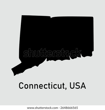 Map of Connecticut USA on gray background. Solid black silhouette isolated map