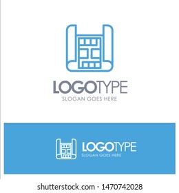 Map, Construction, Building Blue Outline Logo Place for Tagline. Vector Icon Template background