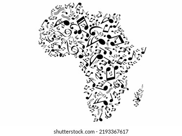 map of the continent of Africa composed of musical notes