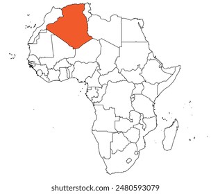 Map of the continent of Africa with country borders. Map of Algeria