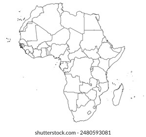 Map of the continent of Africa with country borders. Map of Cape Verde