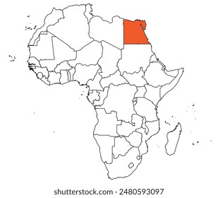 Map of the continent of Africa with country borders. Map of Egypt