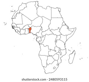 Map of the continent of Africa with country borders. Map of Benin