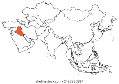 Mapa del continente de Asia con fronteras nacionales. Mapa de Irak