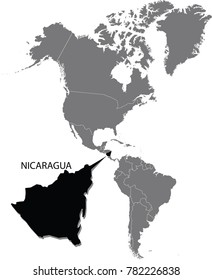 Map of the continent Nicaragua separated