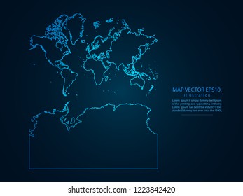 Map of Continents With Antarctica,Abstract mash line and point scales on dark background for your web site design map logo, app, ui,Travel. Vector illustration eps 10.