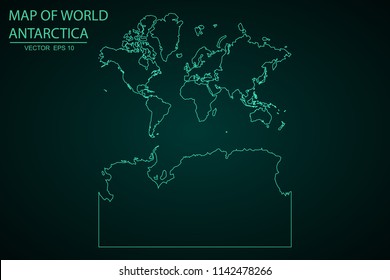 Map of Continents Antarctica,Green map on dark background of map of Continents Antarctica symbol for your web site design map. Vector illustration eps 10.