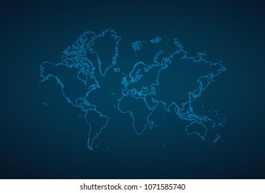 Map Continents-Abstract High Detailed Glow Map on Dark Background for design app, ui,Travel. Vector eps 10.