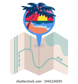 Mapa con coordenadas de ubicación de la playa. Arte de concepto de viajes