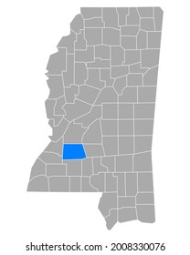 Map of Copiah in Mississippi on white