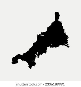 Map of Cornwall - England - United Kingdom region outline silhouette graphic element Illustration template design
