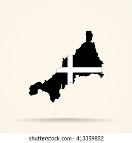 Map of Cornwall in Cornwall flag colors

