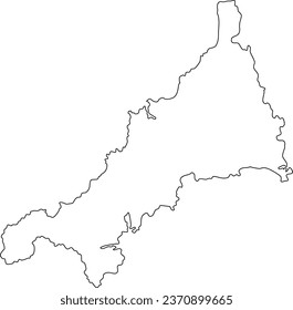 Map of Cornwall With Thin Outline