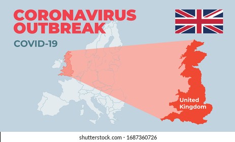 Map of Coronavirus (Covid-19), Close-up of Great Britain with Covid-19. Coronavirus disease 2019 situation update worldwide coronavirus spread