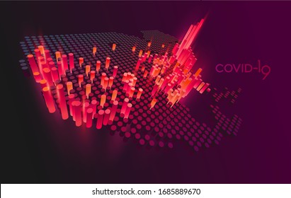 Map Of Coronavirus Pandemic (Covid-19). North America - USA.Vector Infographic
