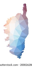 Map of Corsica. Low poly illustration of the island. Geometric design with stripes. Technology, internet, network concept. Vector illustration.